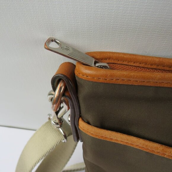 Lauren Ralph Lauren Vintage Surplus Olive Green Tan Leather Trim Crossbody Bag - Picture 15 of 16